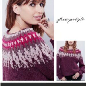 Free People Baltic Sweater Women's Berry Fair Isle Oversized Wool Blend Knit
